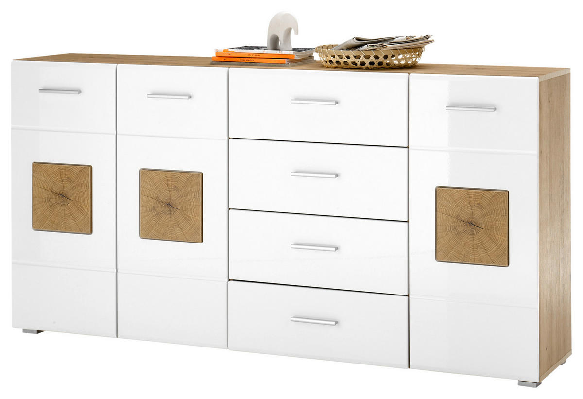 SIDEBOARD 180/92/38 cm  in Eiche Artisan, Weiss Hochglanz  - Weiss Hochglanz/Weiss, Design, Holzwerkstoff/Kunststoff (180/92/38cm) - MID.YOU