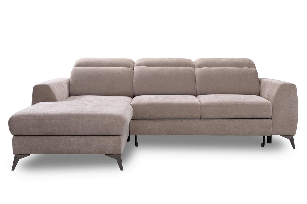ECKSOFA MUENSTER Beige Chenille Bettkasten, Schlaffunktion, Kopfteilverstellung, Liegefläche im Originalstoff  - Beige/Schwarz, Basics, Textil/Metall (191/264cm) - Livetastic