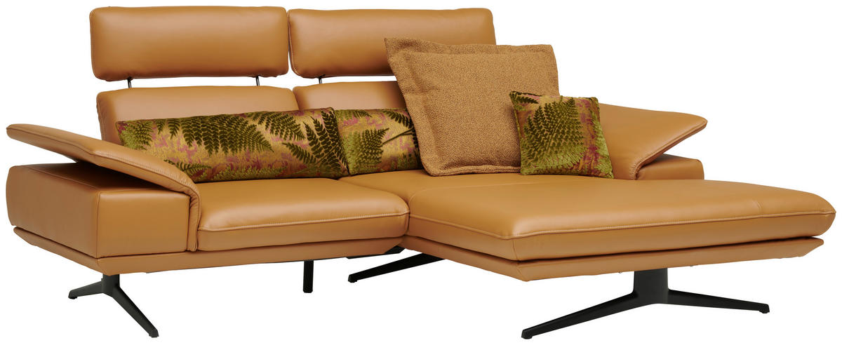 ECKSOFA in Echtleder Bernsteinfarben  - Beige/Bernsteinfarben, Design, Leder/Metall (239/152cm) - Koinor