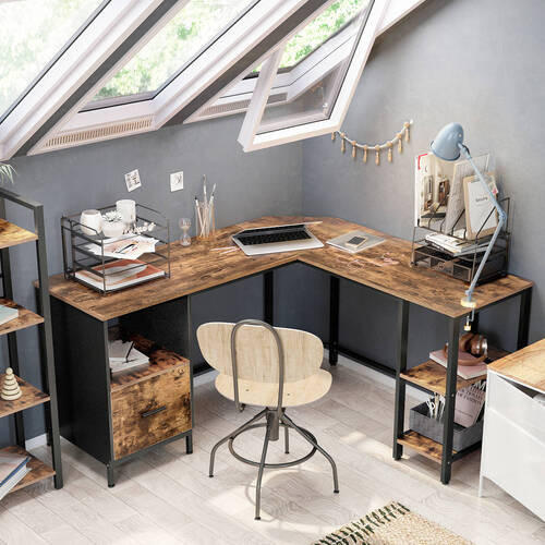 ECKSCHREIBTISCH 137/150/75 cm  in Braun, Schwarz  - Schwarz/Braun, Basics, Holzwerkstoff/Metall (137/150/75cm) - Boxxx