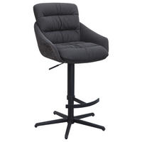 BARHOCKER Webstoff Echtleder Schwarz Stahl Sitzfläche 360° drehbar, inklusive Armlehnen, automatische Rückholfunktion  - Schwarz, Design, Leder/Textil (58/103/120/61cm) - Dieter Knoll
