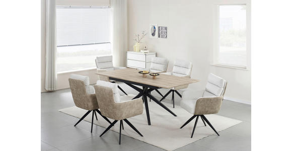 ARMLEHNSTUHL  Sitzfläche 360° drehbar, inklusive Armlehnen Webstoff, Leinenoptik  - Beige/Schwarz, Design, Textil/Metall (60/93/68cm) - Novel