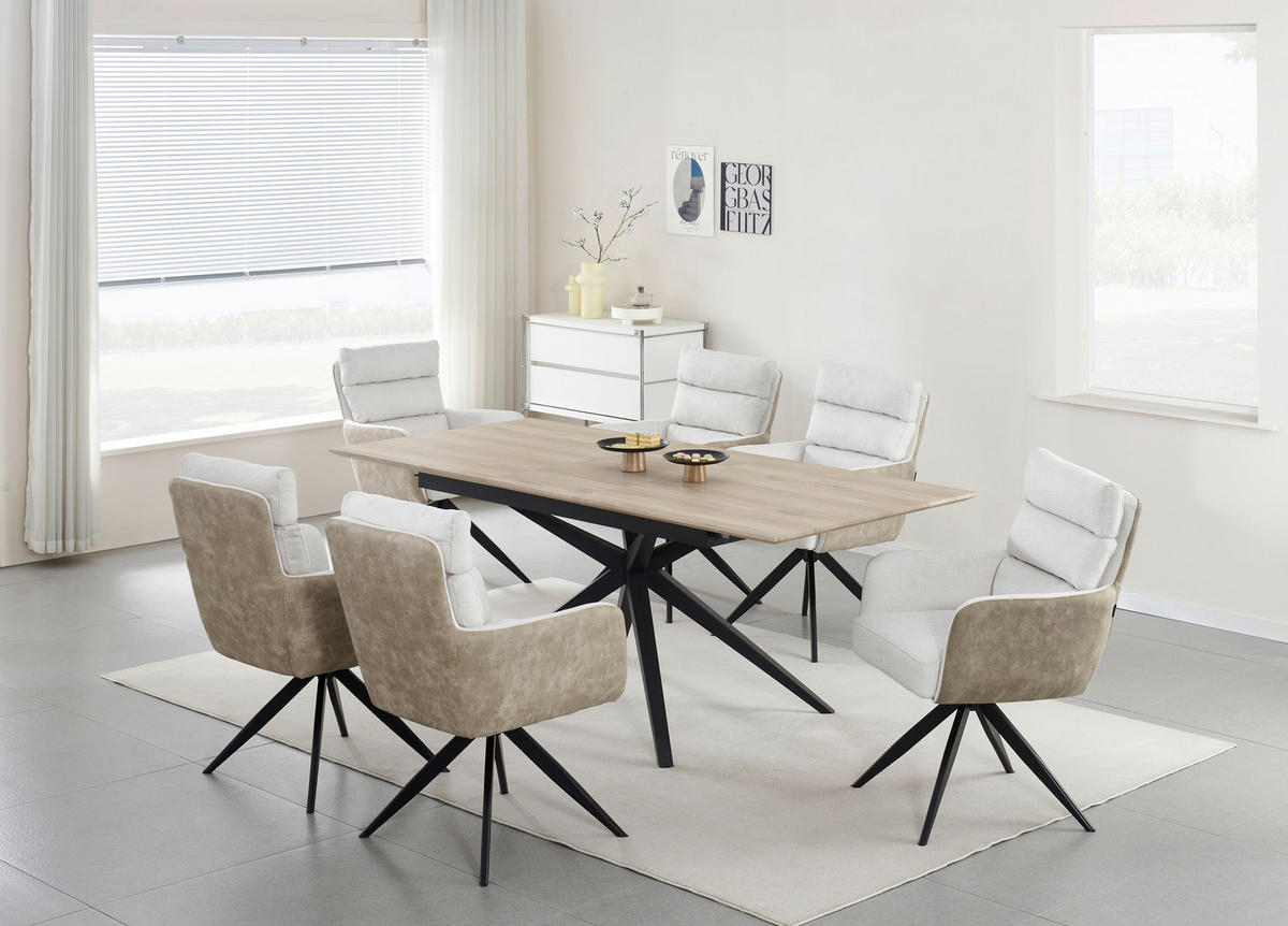 ARMLEHNSTUHL  Sitzfläche 360° drehbar, inklusive Armlehnen Webstoff, Leinenoptik  - Beige/Schwarz, Design, Textil/Metall (60/93/68cm) - Novel