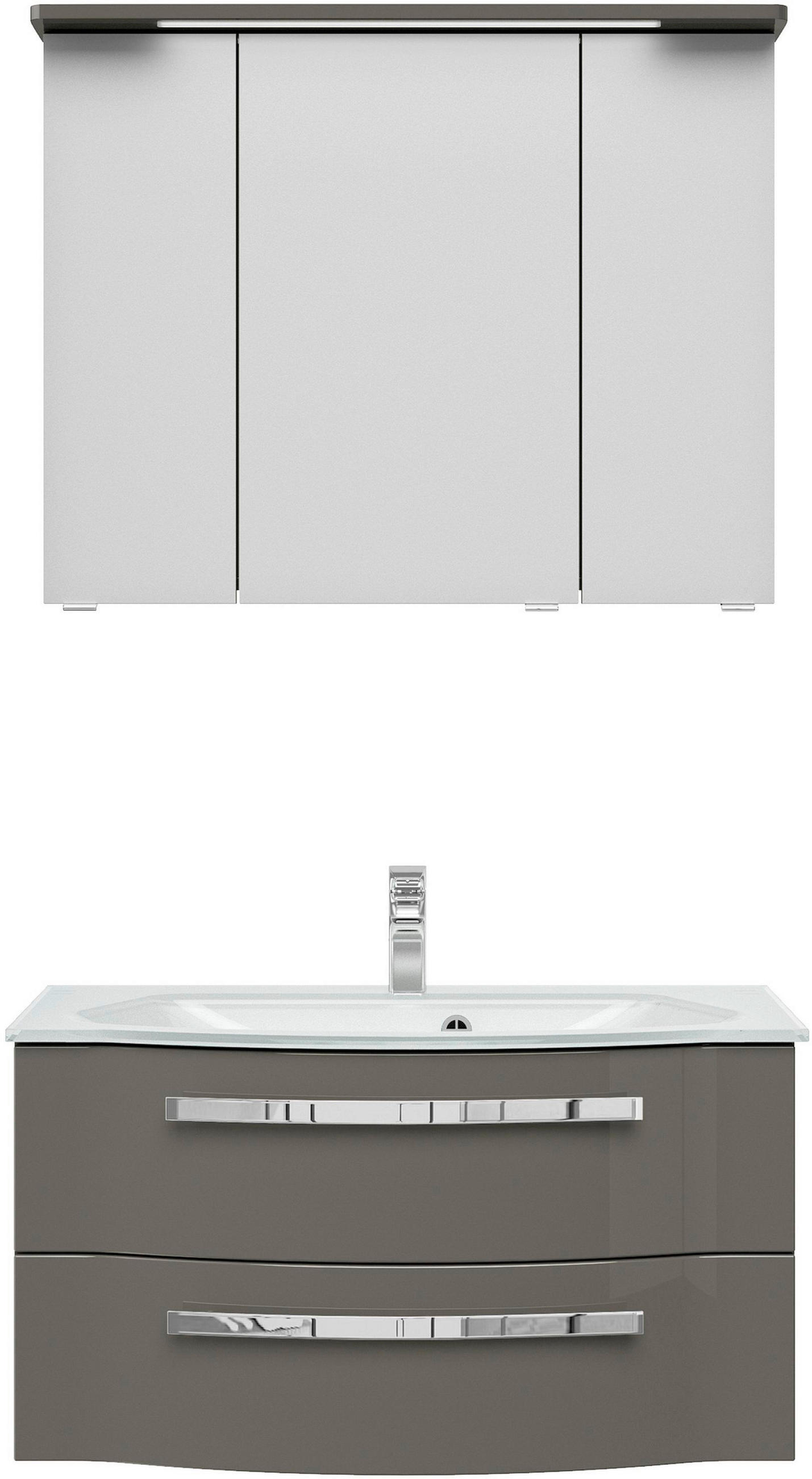 BADEZIMMER 3-teilig  in 92 cm  - Chromfarben/Grau Hochglanz, Basics, Glas/Holzwerkstoff (92cm) - Sadena