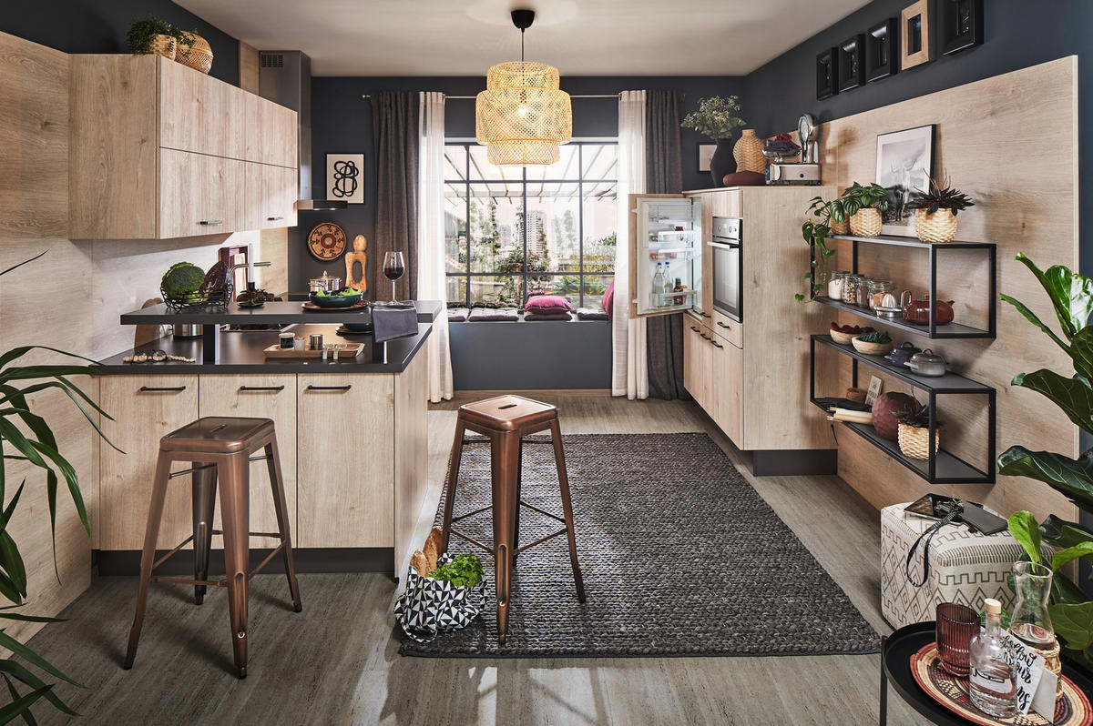 EINBAUKÜCHE NATHAN  - Eichefarben, Design, Holzwerkstoff - Celina