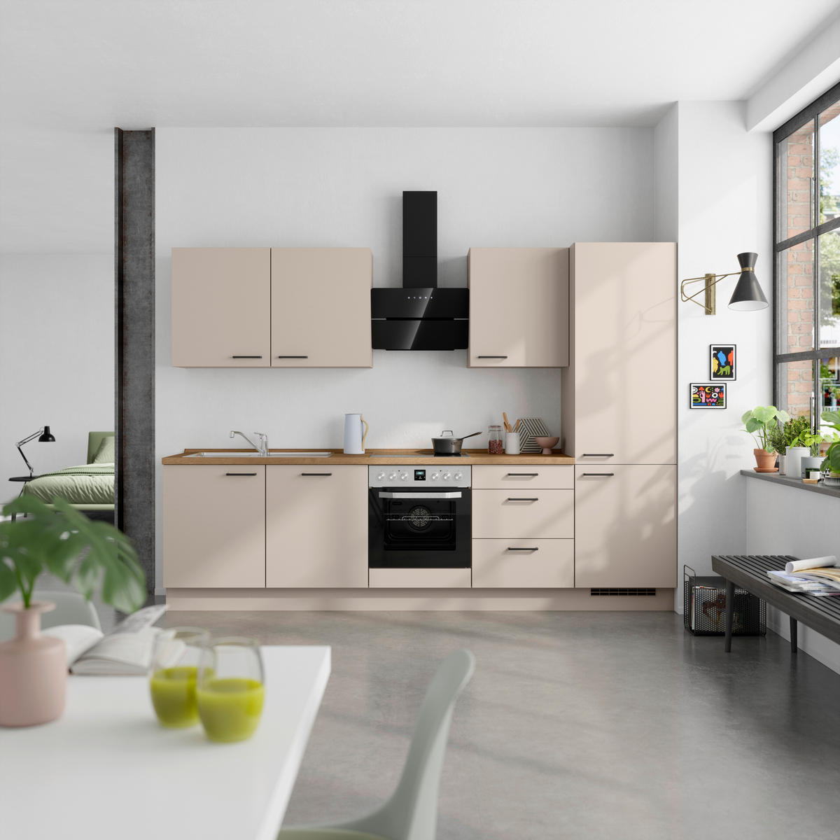 KÜCHENLEERBLOCK 300 cm   in Eichefarben, Sandfarben  - Sandfarben/Eichefarben, MODERN, Holzwerkstoff/Metall (300cm) - Nobilia