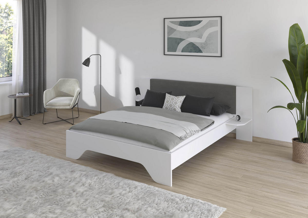 BETTANLAGE 180/200 cm  in Weiss, Dunkelgrau   - Weiss/Dunkelgrau, Design, Holzwerkstoff/Textil (180/200cm) - Boxxx