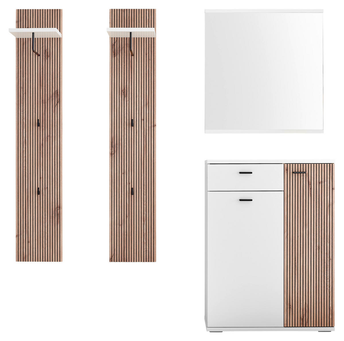 GARDEROBE 4-teilig  in 155/198/37 cm  - Weiss/Eichefarben, Design, Holzwerkstoff (155/198/37cm) - Voleo