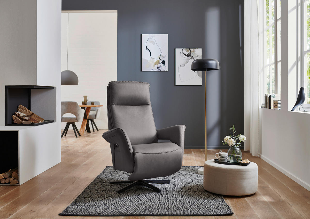 RELAXSESSEL in Leder Dunkelbraun  - Dunkelbraun/Schwarz, Design, Leder/Metall (83/112/87-174cm) - Valdera