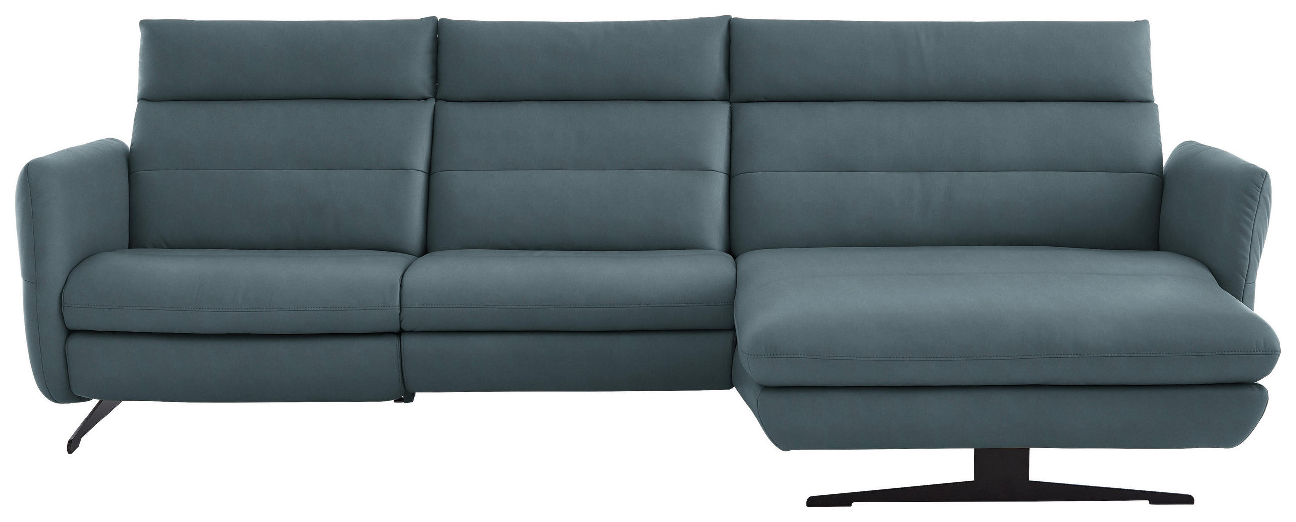ECKSOFA in Echtleder Blaugrau  - Blaugrau/Schwarz, Design, Leder/Metall (300/157cm) - Dieter Knoll