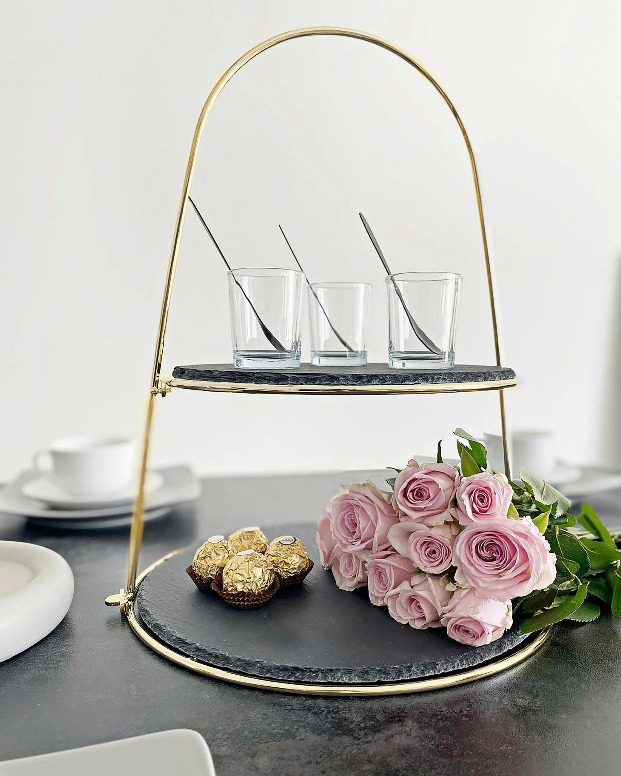 CUPCAKE-STÄNDER 2-stöckig - Goldfarben, Basics, Stein/Metall (24/29/40cm) - Echtwerk