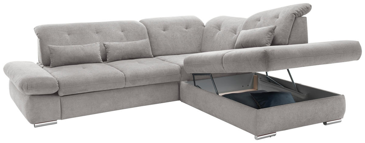 ECKSOFA in Chenille Grau  - Chromfarben/Grau, Modern, Textil/Metall (280/254cm) - Livetastic