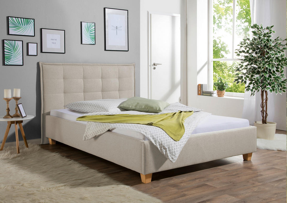 POLSTERBETT 140/200 cm,  in Beige,  - Beige/Naturfarben, MODERN, Holz/Textil (140/200cm) - Livetastic