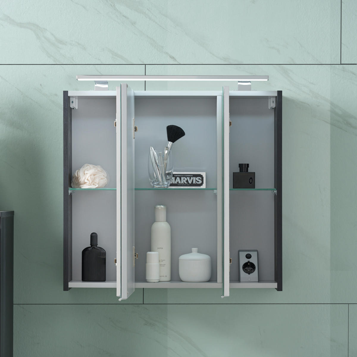 BADEZIMMER 3-teilig  in 72 cm  - Weiss/Schwarz, Design, Keramik/Holzwerkstoff (72cm) - Novel