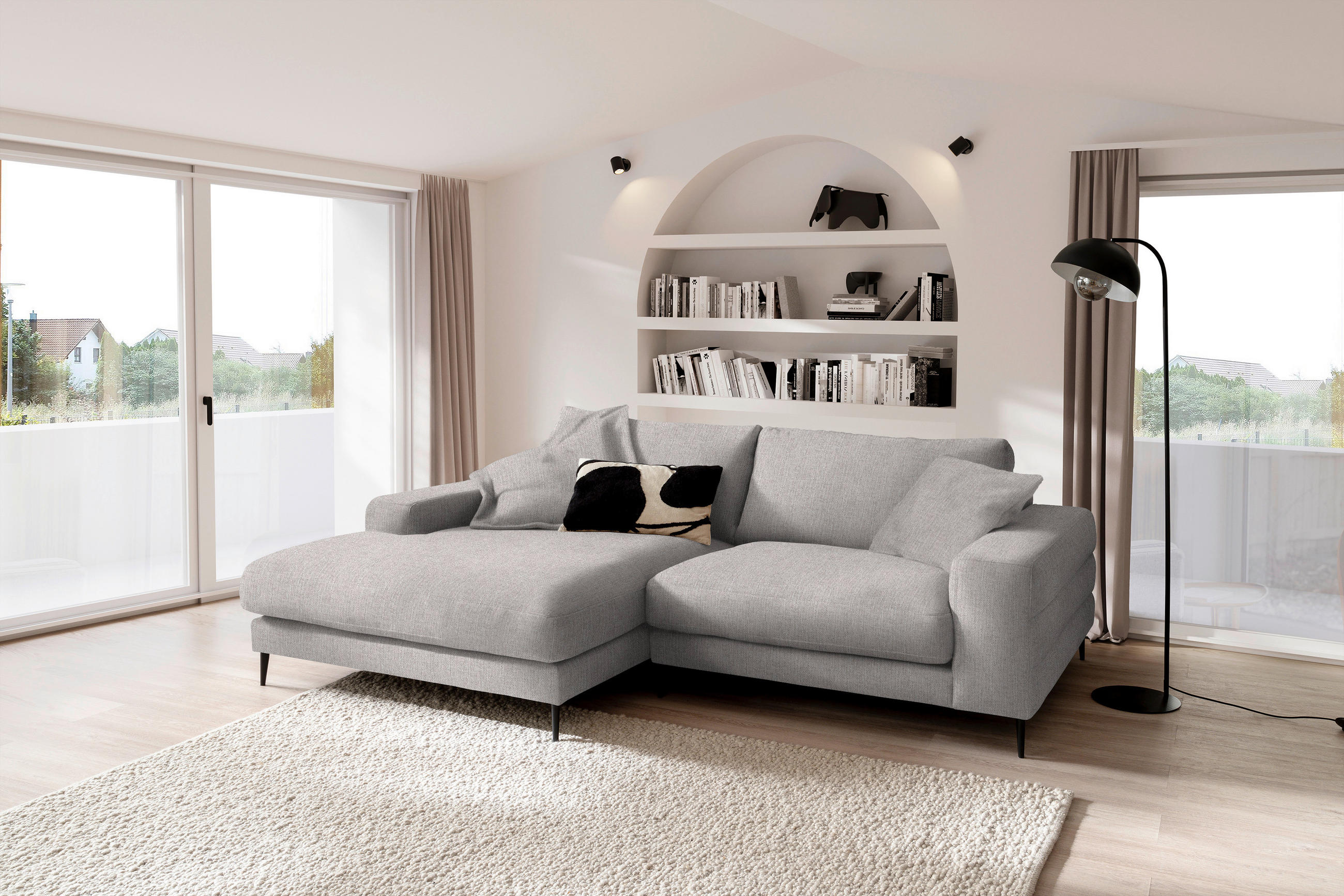 ECKSOFA in Flachgewebe Sandfarben  - Sandfarben/Schwarz, Design, Textil/Metall (177/253cm) - Dieter Knoll