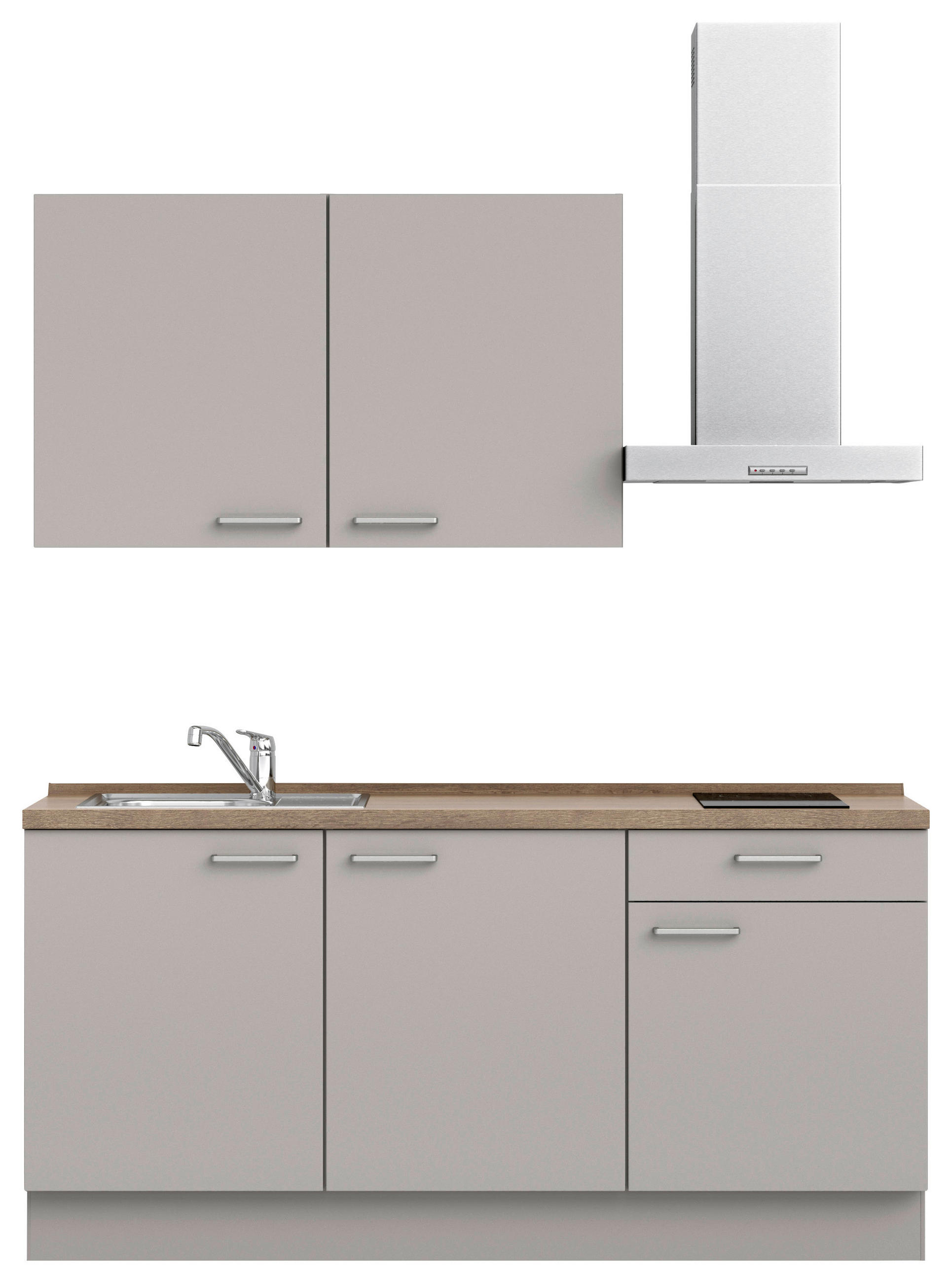 KÜCHENBLOCK 180 cm   in Grau, Eiche dunkel  - Eiche dunkel/Edelstahlfarben, MODERN, Holzwerkstoff/Metall (180cm) - Nobilia