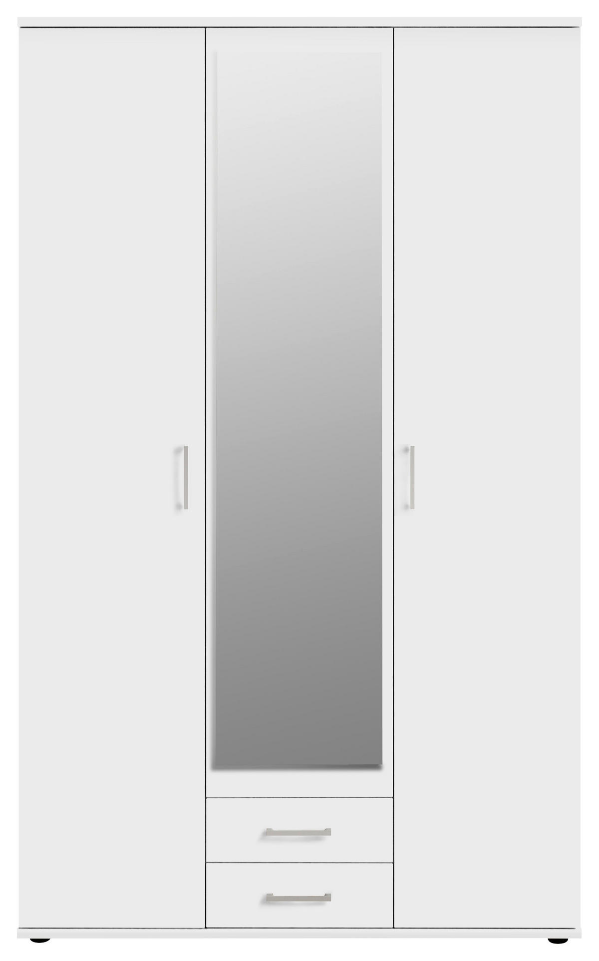 KLEIDERSCHRANK 120/196/53,5 cm 3-türig Weiß  - Alufarben/Weiß, KONVENTIONELL, Glas/Holzwerkstoff (120/196/53,5cm) - Boxxx