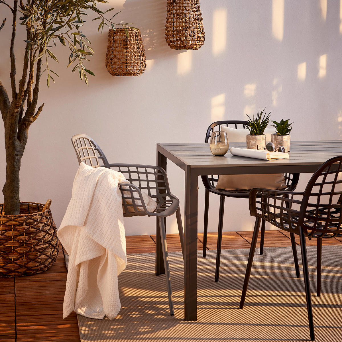 ZAHRADNÍ STŮL, kov, plast, 120/80/74 cm - šedá/tmavě šedá, Konvenční, kov/plast (120/80/74cm) - Ambia Garden