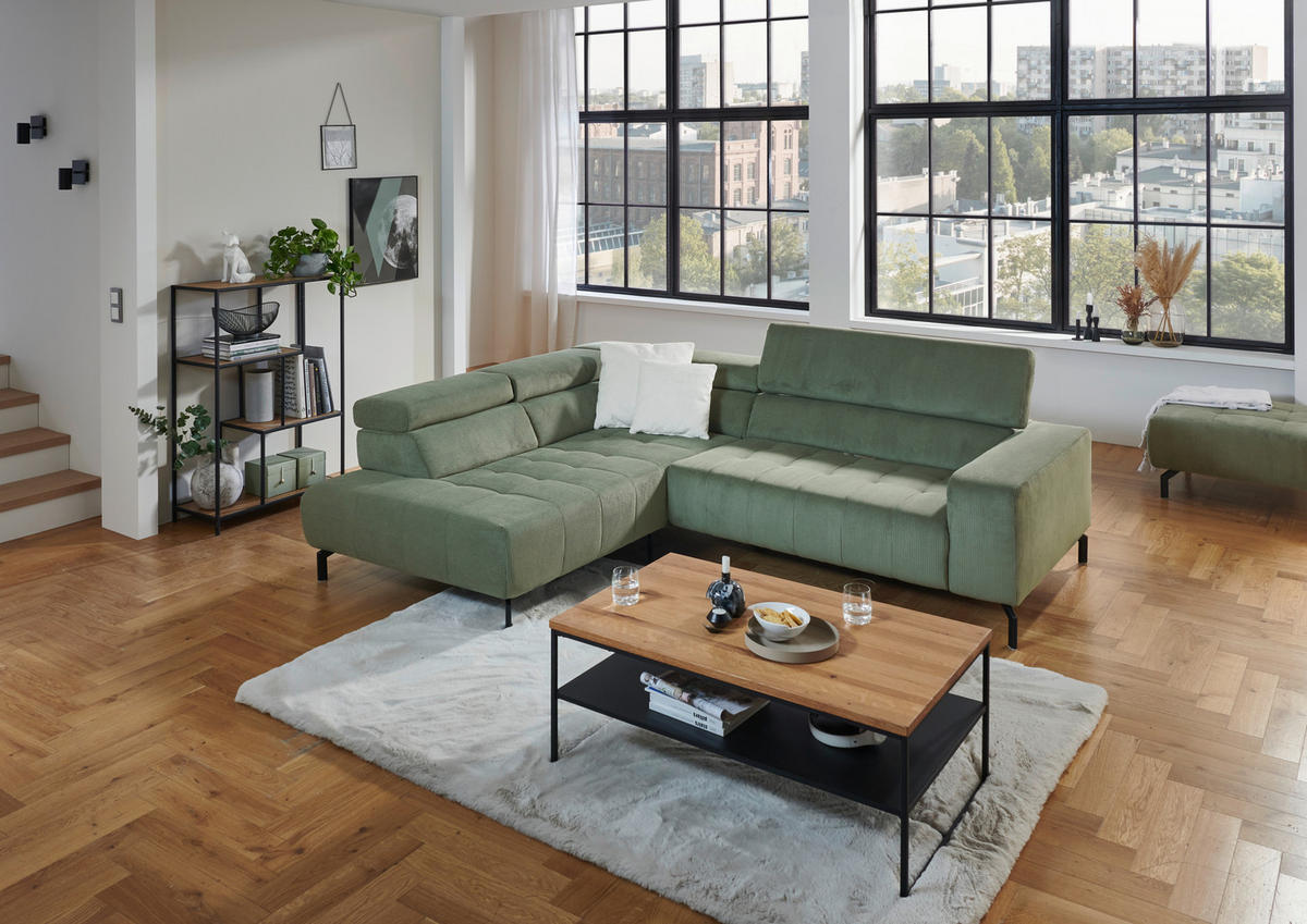 ECKSOFA Waldgrün Cord  - Waldgrün/Schwarz, Design, Textil/Metall (214/261cm) - Beldomo Style