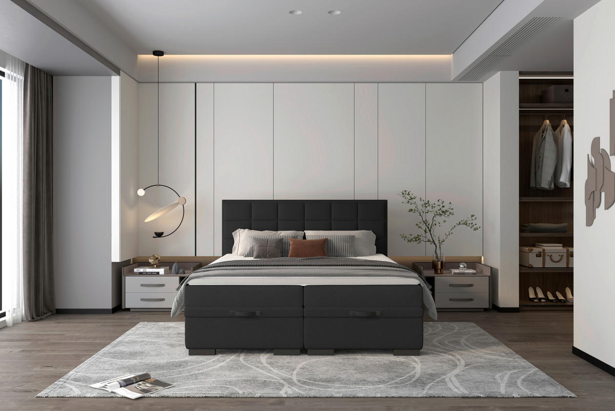 BOXSPRINGBETT 160/200 cm  in Schwarz  - Schwarz, Konventionell, Kunststoff/Textil (160/200cm) - home24