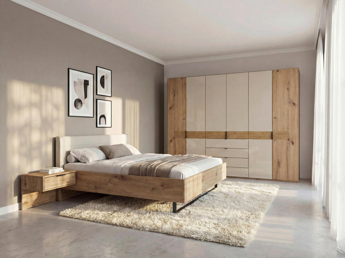 SCHLAFZIMMER Champagner, Eiche Bianco  - Eiche Bianco/Champagner, Design, Glas/Holz (180/200cm) - Musterring