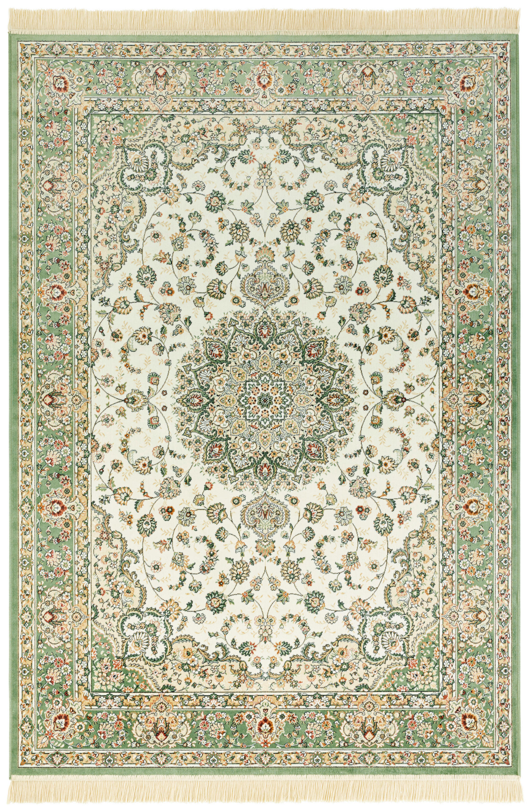 VINTAGE-TEPPICH 95/140 cm Naveh Creme, Hellgrün  - Creme/Hellgrün, Basics, Textil (95/140cm)
