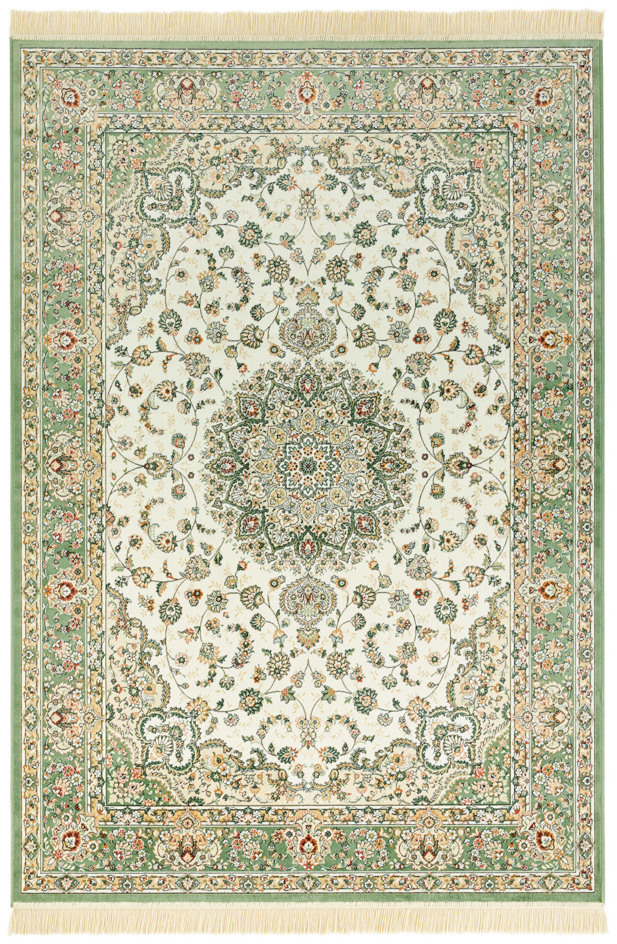 VINTAGE-TEPPICH 135/195 cm Naveh Creme, Hellgrün  - Creme/Hellgrün, Basics, Textil (135/195cm)