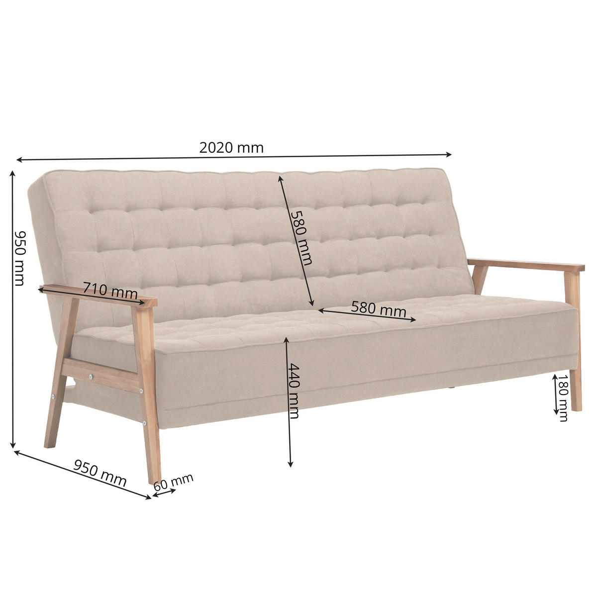 SCHLAFSOFA in Textil Beige  - Eschefarben/Beige, Design, Holz/Textil (202/95/95cm) - P & B