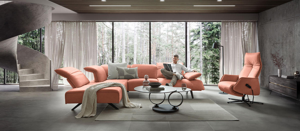 ECKSOFA  in Echtleder Lachsfarben  230/290 cm  - Anthrazit/Lachsfarben, Design, Leder/Metall (230/290cm) - Johann Jakob