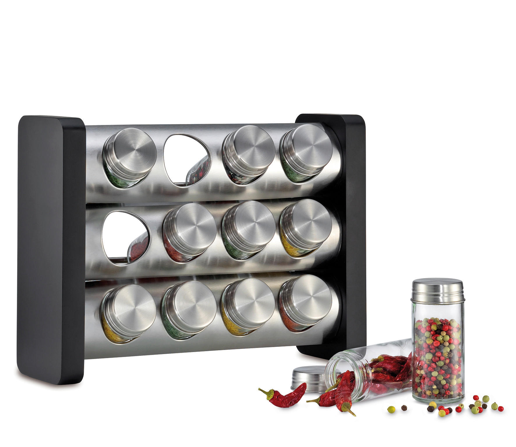 GEWÜRZREGAL - Edelstahlfarben/Schwarz, Basics, Glas/Kunststoff (29,5/22/12,5cm) - KÜCHENPROFI