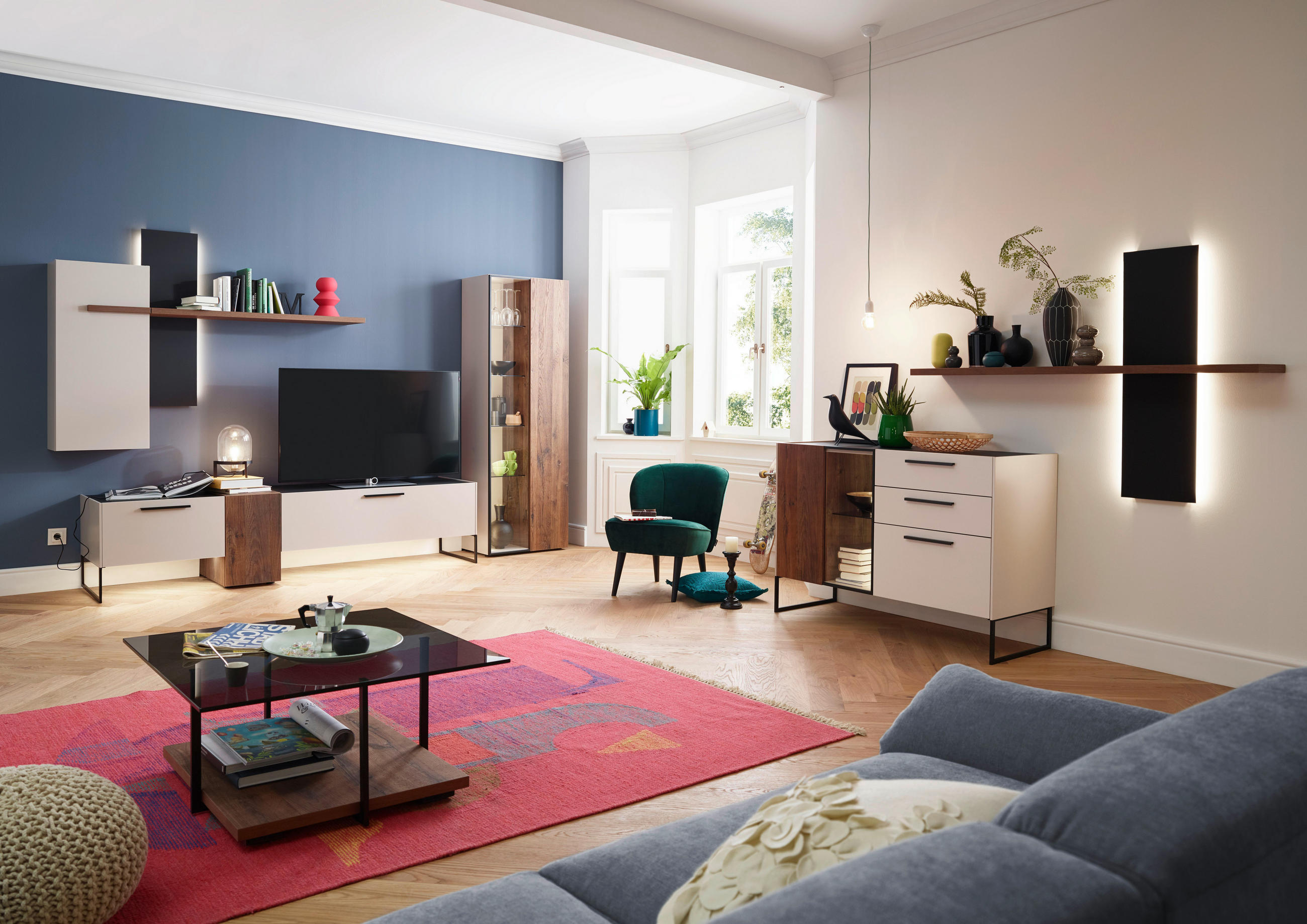 COUCHTISCH in Metall, Glas, Holzwerkstoff 85/85/41 cm  - Schwarz/Braun, Design, Glas/Holzwerkstoff (85/85/41cm) - Moderano