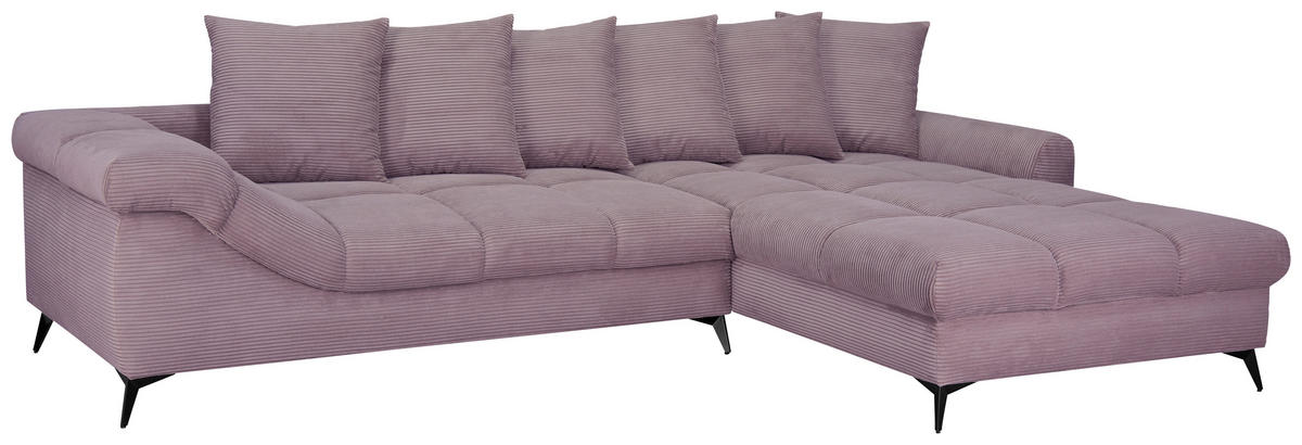 ECKSOFA Lila Cord Rückenkissen, Armlehnenkissen, Rücken echt  - Lila/Schwarz, KONVENTIONELL, Textil/Metall (332/231cm) - Carryhome