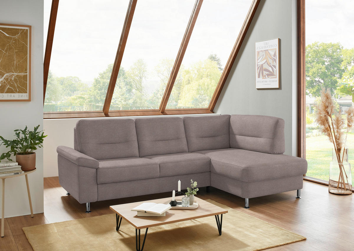 ECKSOFA  in Flachgewebe Altrosa  244/160 cm  - Alufarben/Altrosa, KONVENTIONELL, Textil/Metall (244/160cm) - Beldomo Comfort