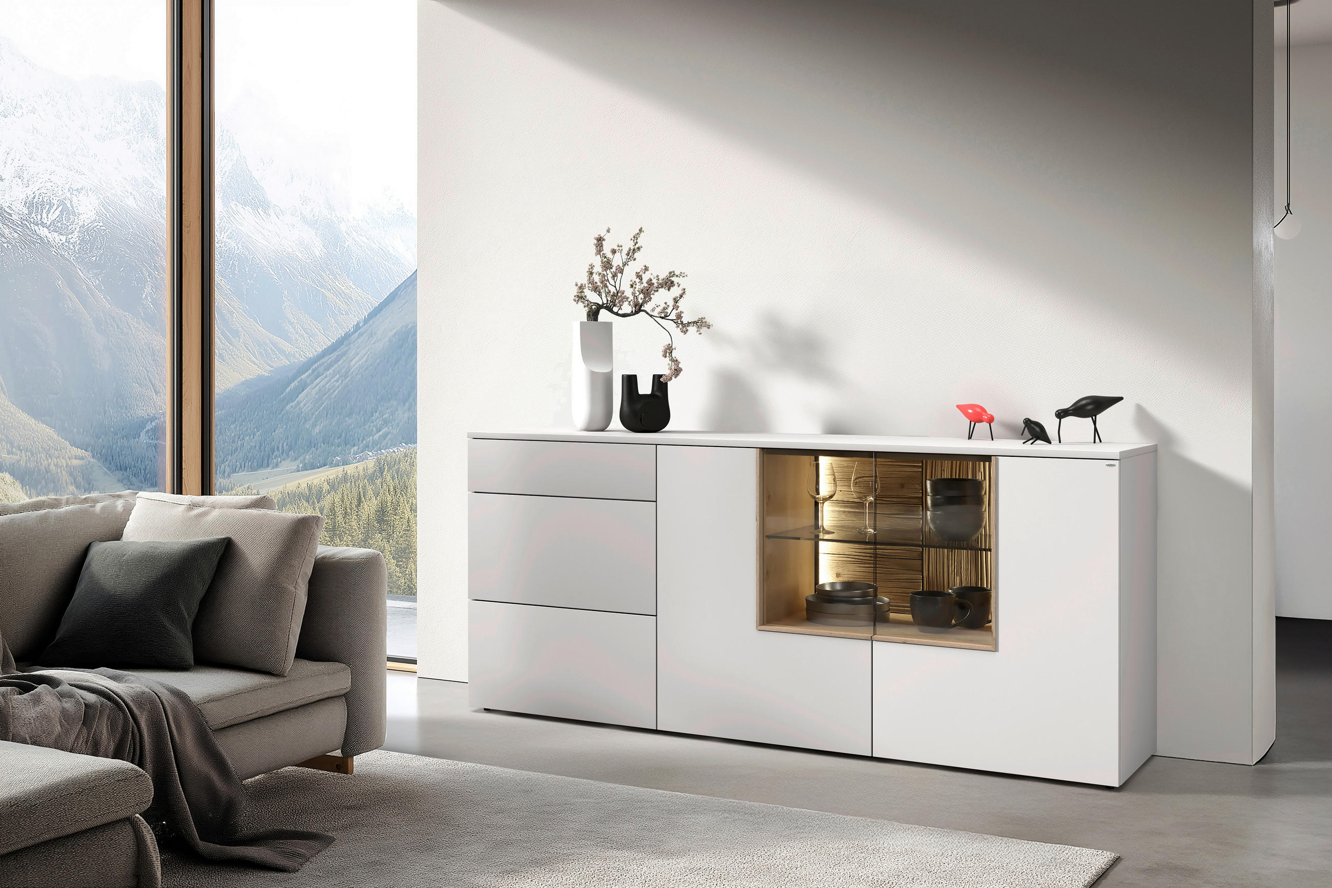 SIDEBOARD Weiss, Wildeiche  192/84/45 cm  - Wildeiche/Weiss, Design, Glas/Holz (192/84/45cm) - Voglauer
