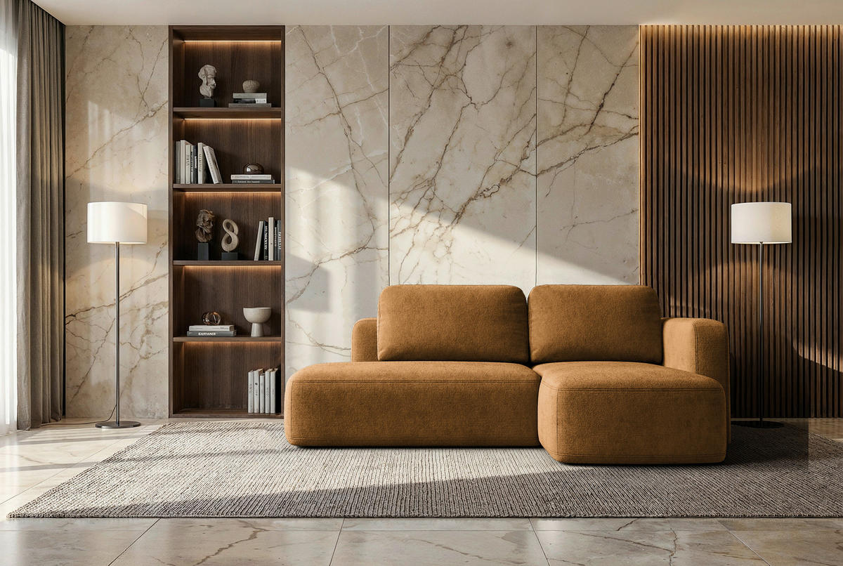 ECKSOFA Goldfarben Chenille Rückenkissen, Bettkasten, Schlaffunktion, Rücken echt, Liegefläche im Originalstoff  - Goldfarben/Schwarz, KONVENTIONELL, Kunststoff/Textil (244/160cm) - Milino