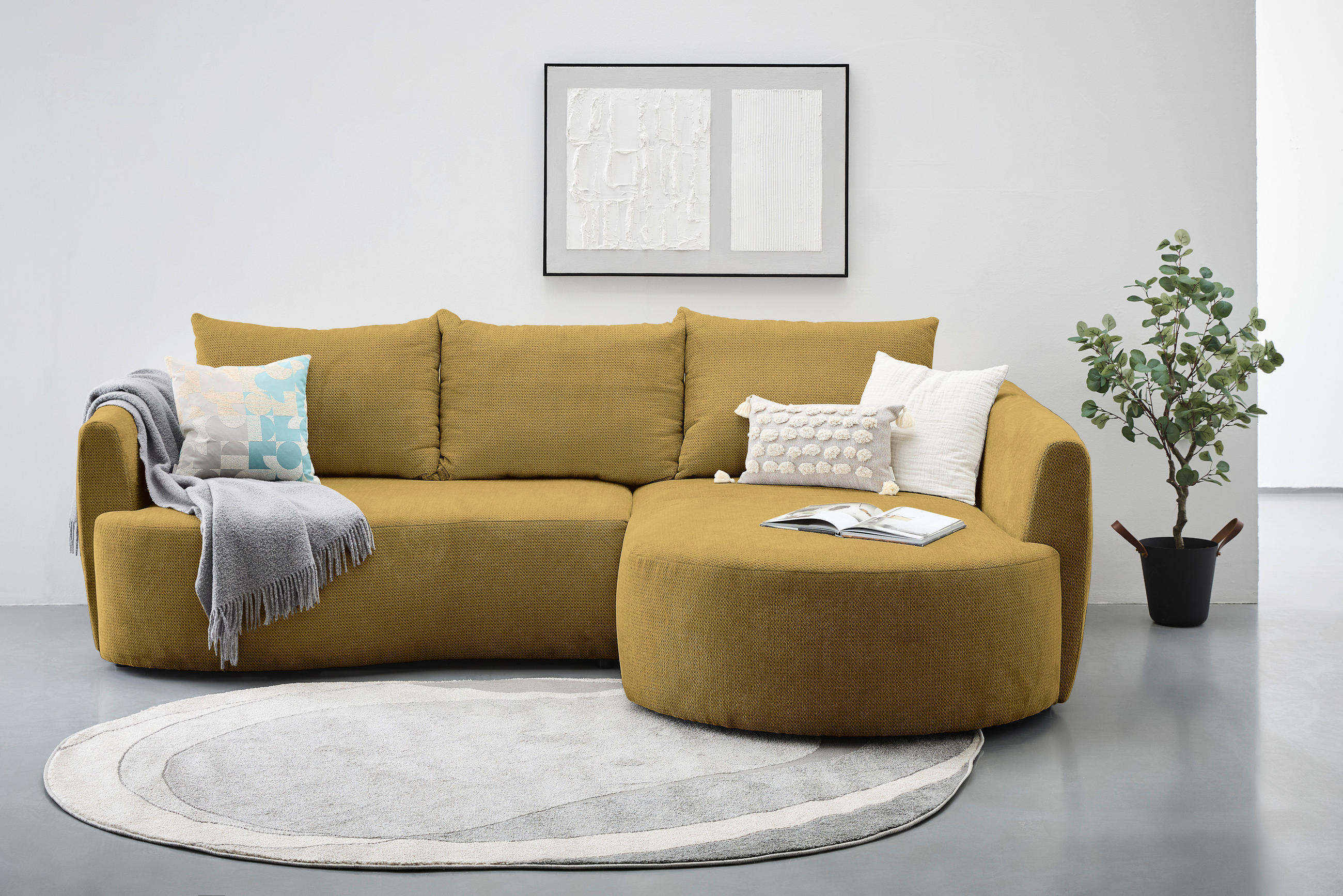 ECKSOFA Senfgelb Chenille  - Senfgelb/Schwarz, MODERN, Kunststoff/Textil (287/179cm) - Carryhome
