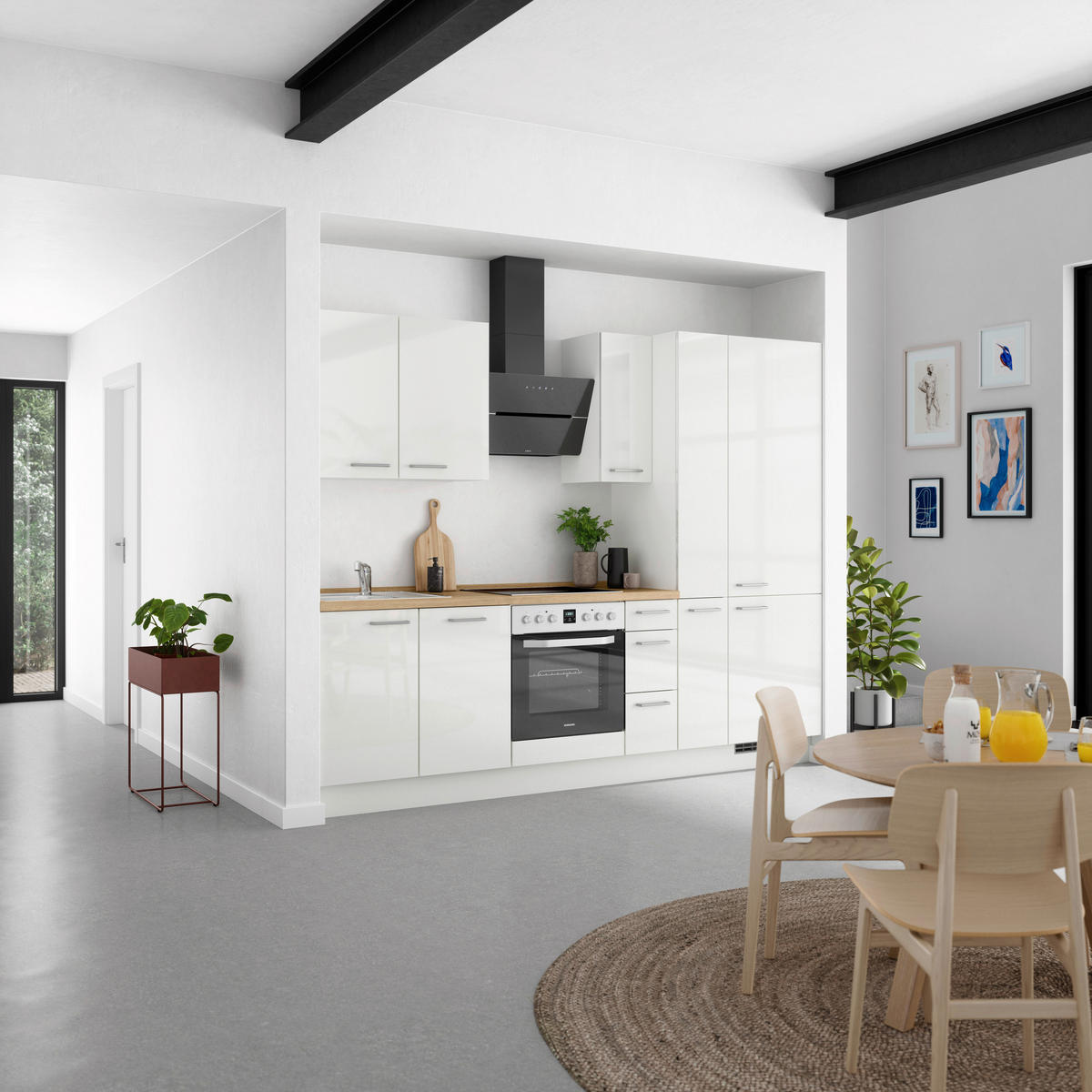 KÜCHENLEERBLOCK 270 cm   in Eichefarben, Weiß Hochglanz  - Edelstahlfarben/Eichefarben, MODERN, Holzwerkstoff/Metall (270cm) - Nobilia