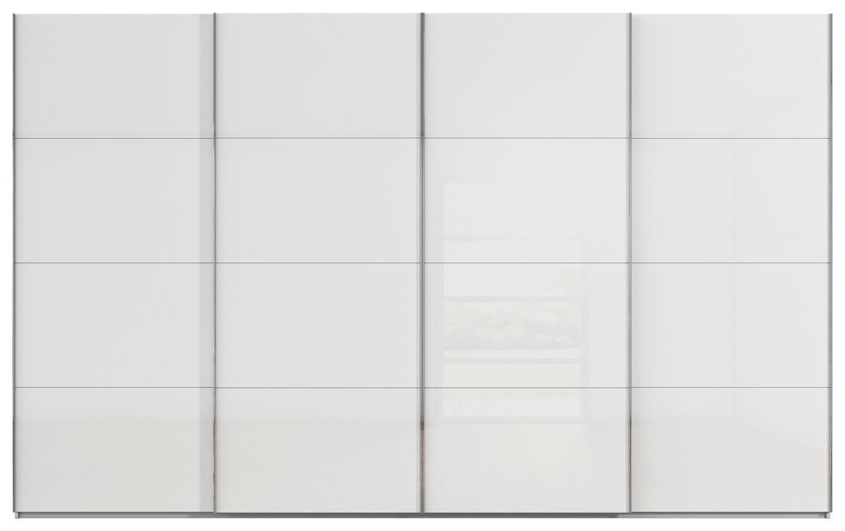 SCHWEBETÜRENSCHRANK 361/223/68 cm 4-türig Weiß, Seidengrau  - Chromfarben/Seidengrau, Design, Glas/Holzwerkstoff (361/223/68cm) - Novel