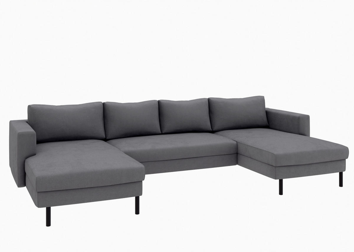 WOHNLANDSCHAFT Anthrazit Struktur  - Anthrazit/Schwarz, MODERN, Textil/Metall (161/306/161cm) - Trendmanufaktur