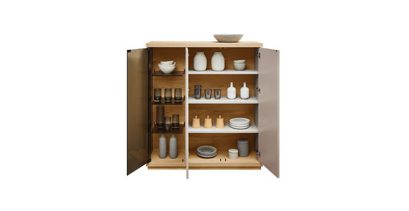 HIGHBOARD Rosa, Eichefarben, Beige  117/128/38 cm  - Eichefarben/Beige, Design, Glas/Holz (117/128/38cm) - Belluti
