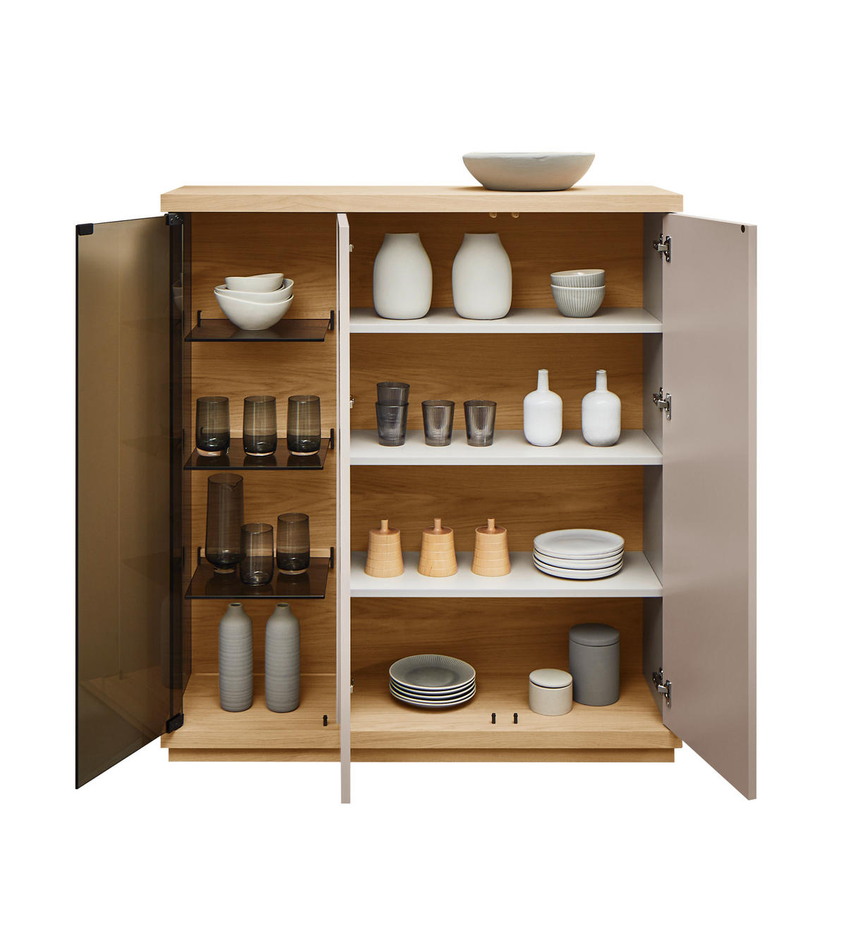 HIGHBOARD Rosa, Eichefarben, Beige  117/128/38 cm  - Eichefarben/Beige, Design, Glas/Holz (117/128/38cm) - Emilio Belluti
