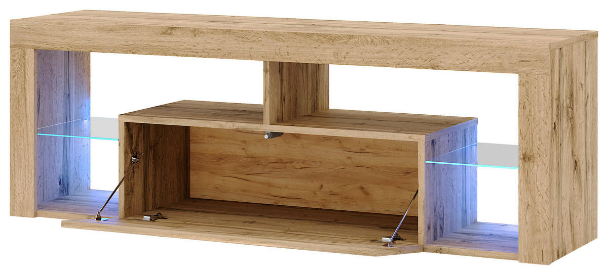 LOWBOARD EVEREST 140/50,5/35 cm  stehend  - Eiche Wotan/Schwarz, Design, Glas/Holzwerkstoff (140/50,5/35cm) - Livetastic