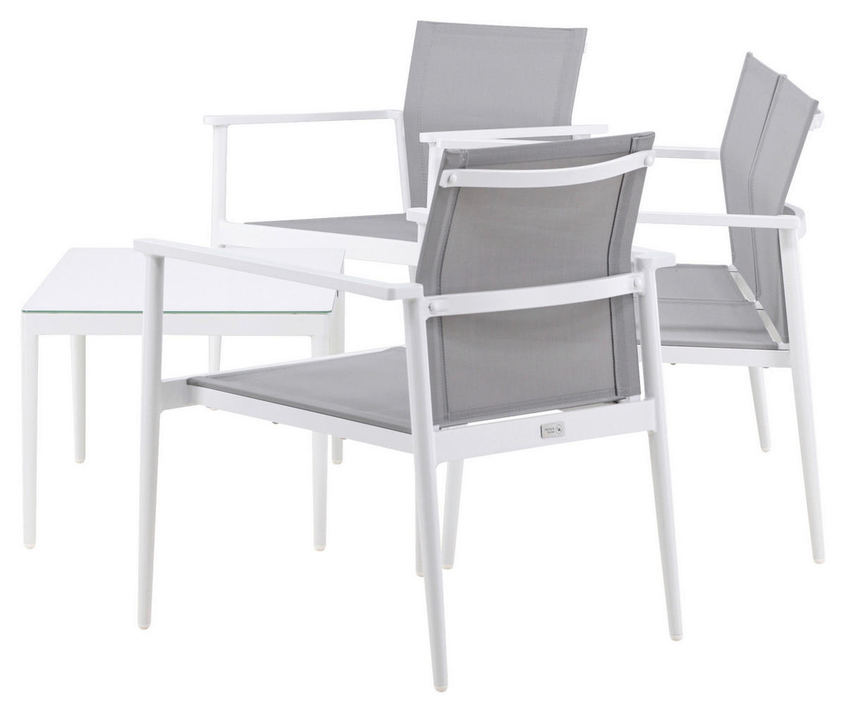 LOUNGEGARNITUR 4-teilig   Aluminium  - Weiß/Grau, KONVENTIONELL, Glas/Textil - Gardenson