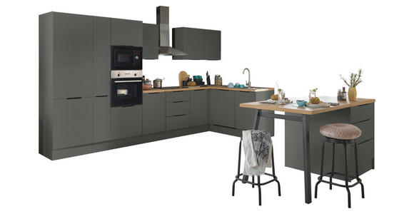 ECKKÜCHE 370/175 cm in Graphitfarben - Schwarz/Graphitfarben, Basics, Holzwerkstoff/Metall (370/175cm) - Xora