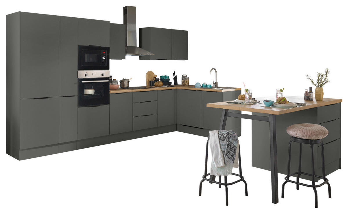 ECKKÜCHE 370/175 cm  in Graphitfarben  - Schwarz/Graphitfarben, Basics, Holzwerkstoff/Metall (370/175cm) - Carryhome