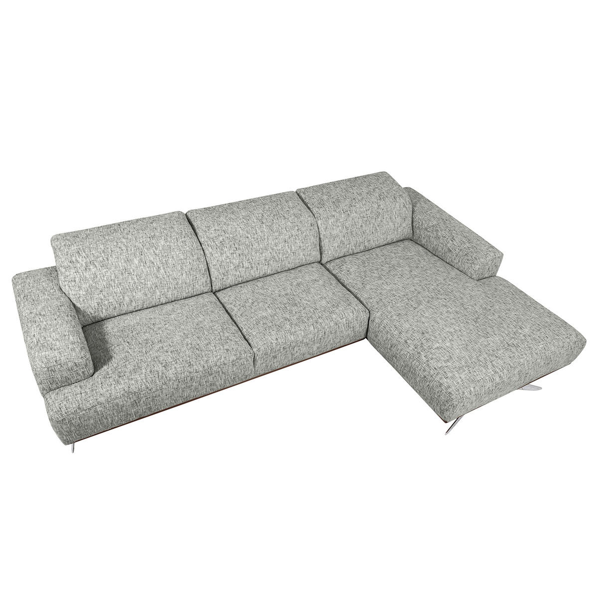 ECKSOFA PORTLAND Grau Struktur Kopfteilverstellung  - Chromfarben/Dunkelbraun, Design, Holz/Textil (295/187cm) - Livetastic