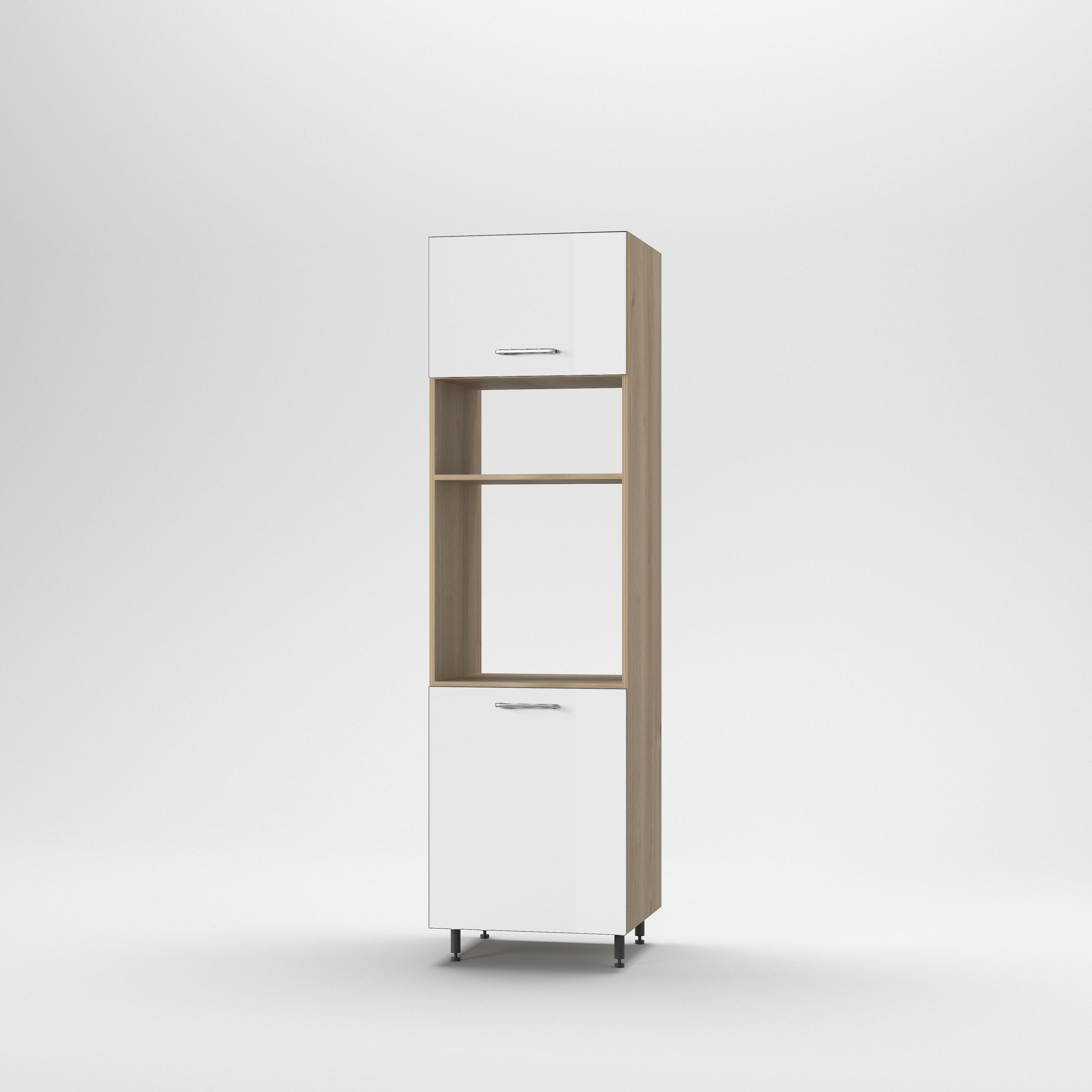 Szekrény beépíthető sütő-mikró - magasfényű fehér, Basics, fa (60/215/56cm) - Carryhome