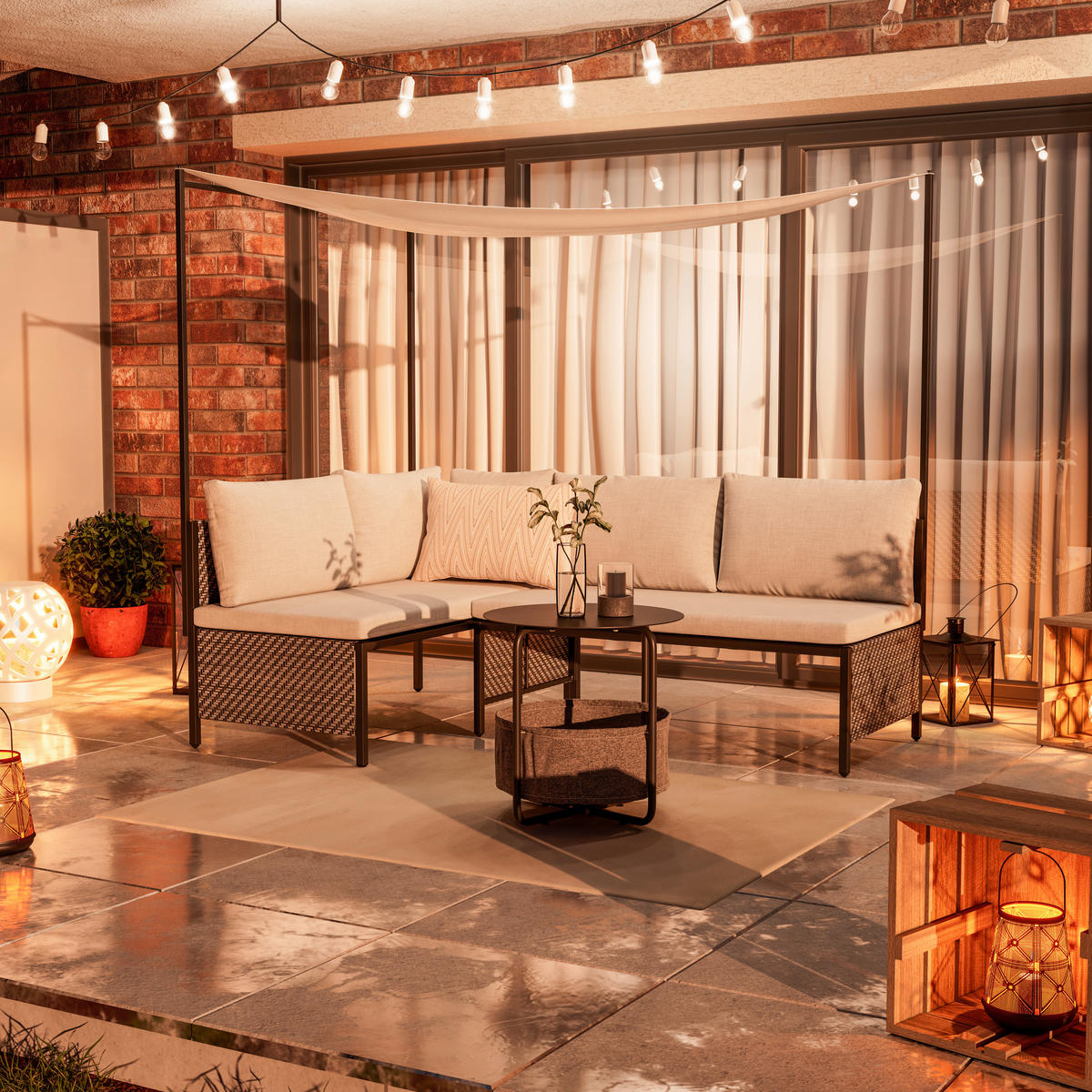 Set Lounge 2 piese   188/172/124 cm  - alb/antracit, Romantik / Landhaus, metal/textil (188/172cm) - Ambia Garden