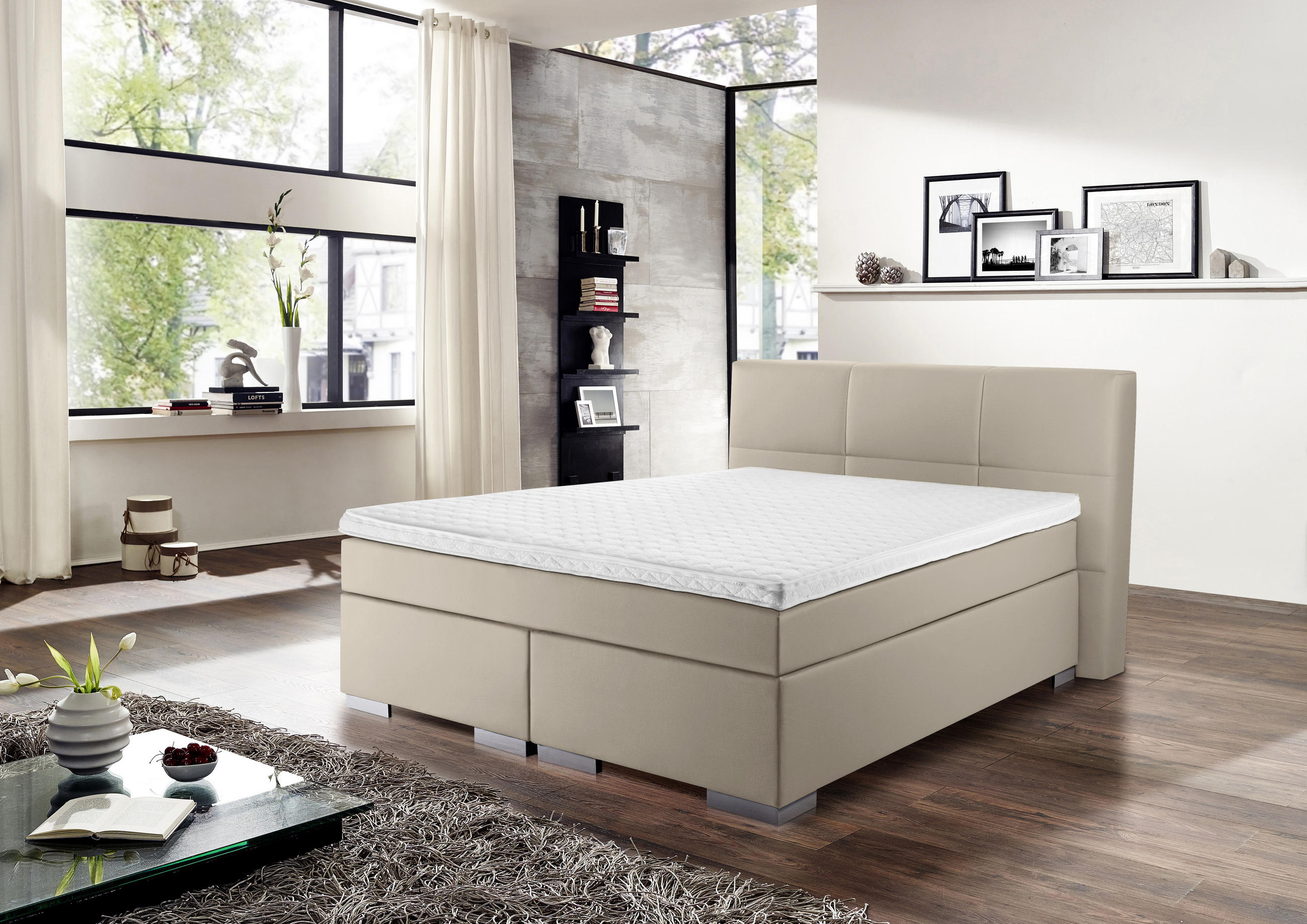 BOXSPRINGBETT 140/200 cm  in Schlammfarben  - Schlammfarben/Silberfarben, Design, Kunststoff/Textil (140/200cm) - Livetastic