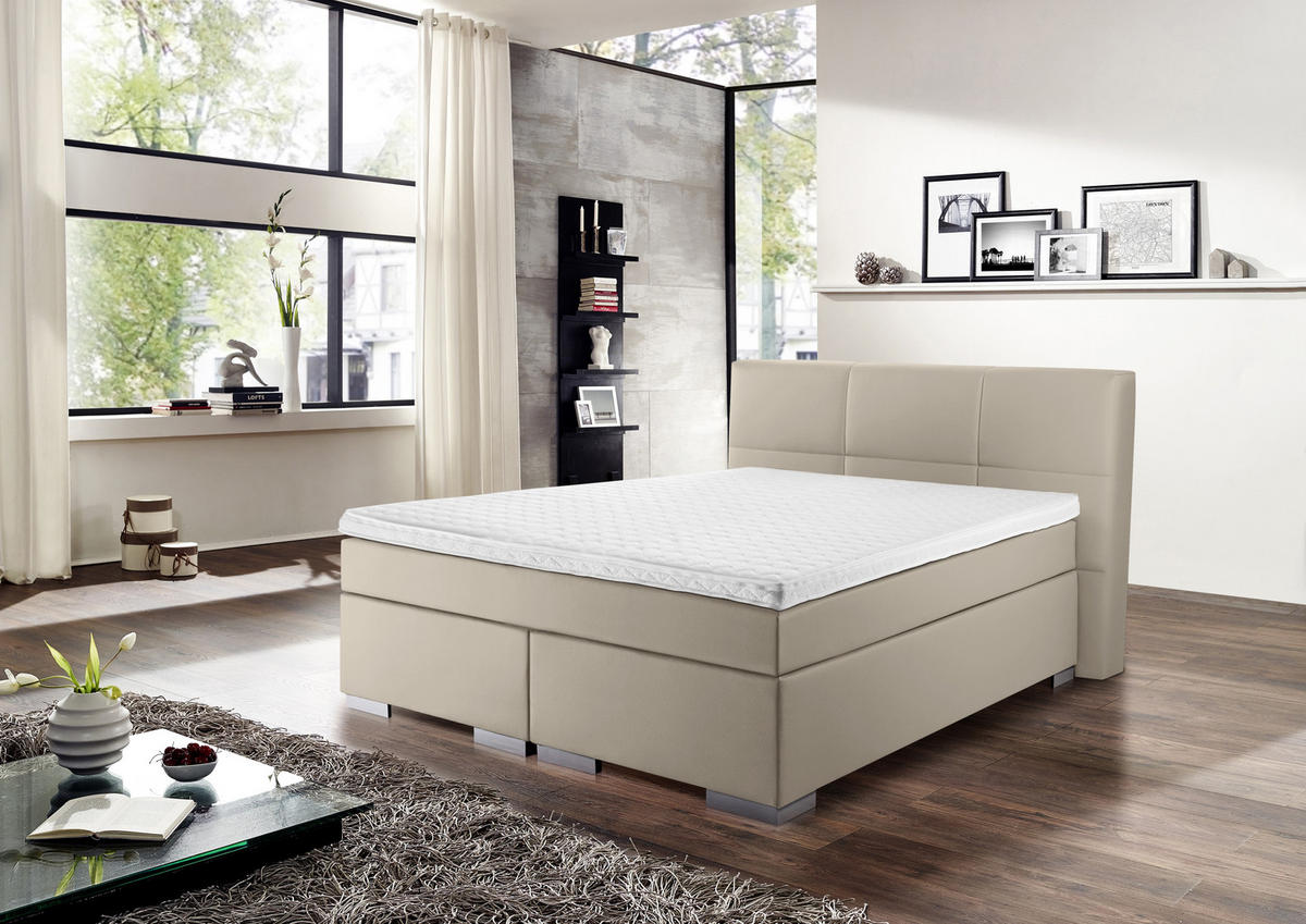 BOXSPRINGBETT 140/200 cm  in Schlammfarben  - Schlammfarben/Silberfarben, Design, Kunststoff/Textil (140/200cm) - Livetastic